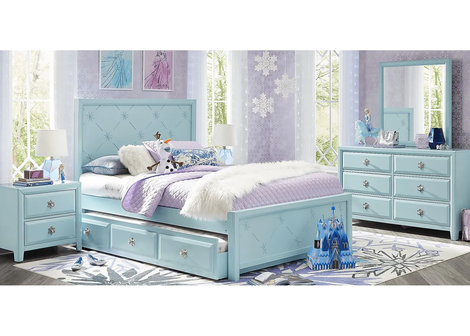 Disney Frozen Ice Blue 5 Pc Full Panel Bedroom