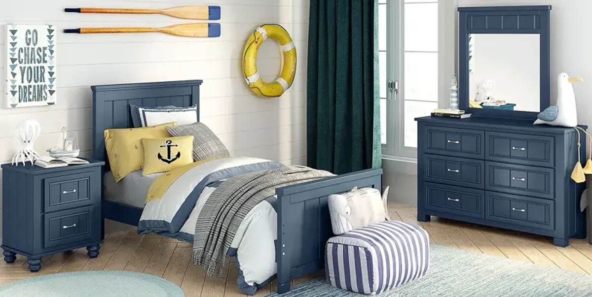 Kids Cottage Colors Navy 3 Pc Twin Panel Bed