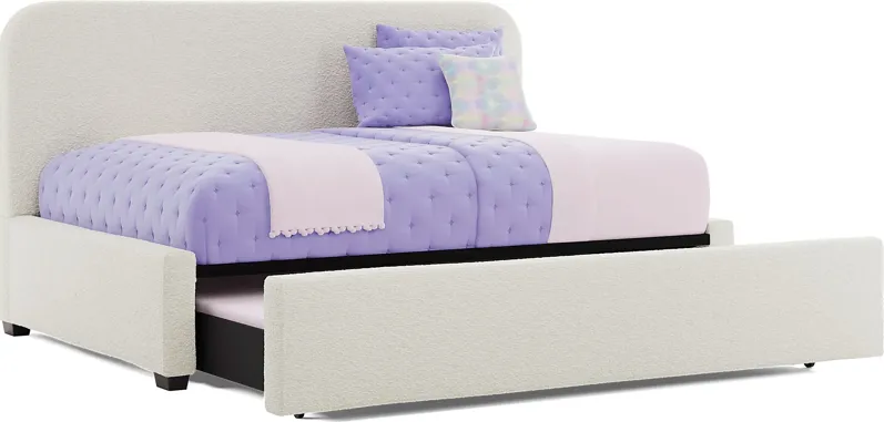 Kids Souxsie White Full Upholstered Lounge Bed with Twin Trundle