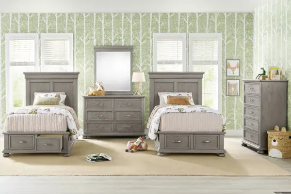 Kids Woodland Adventures Classic Gray Twin Storage Bedroom