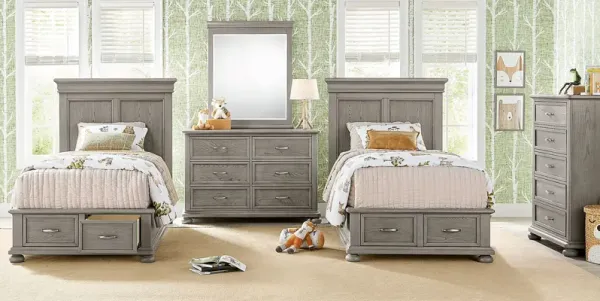 Kids Woodland Adventures Classic Gray Twin Storage Bedroom