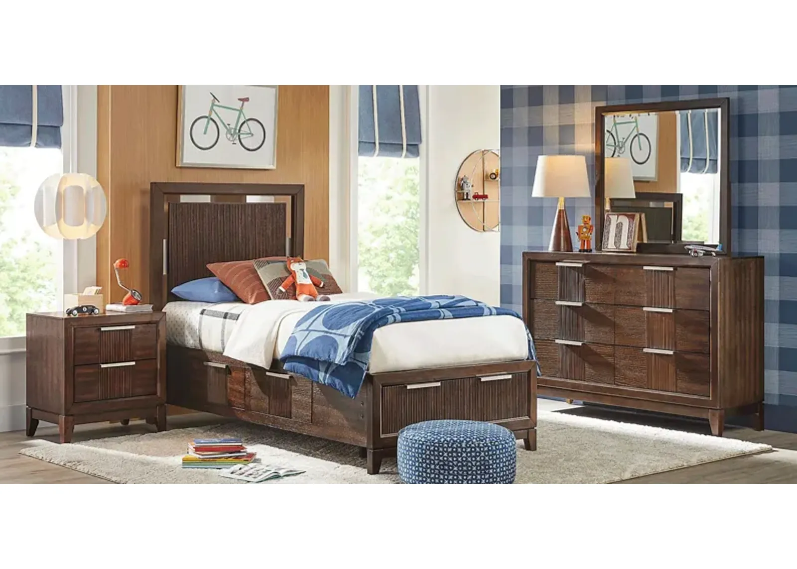 Kids Bellante Jr. 5 Pc Walnut Twin Storage Bedroom