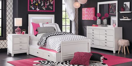 Kids Juno White 5 Pc Twin Upholstered Bedroom with LED Lights