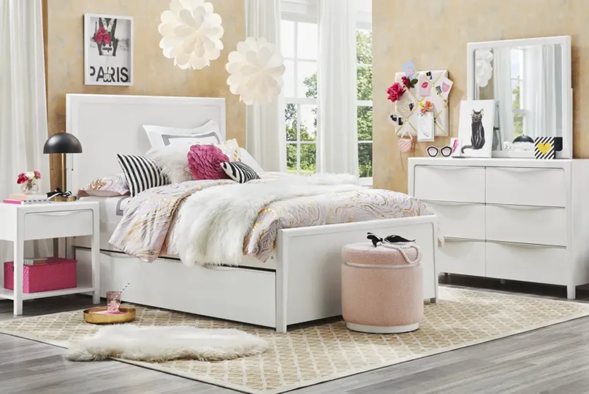 Kids Stardust Pearlized White Twin Panel Bedroom