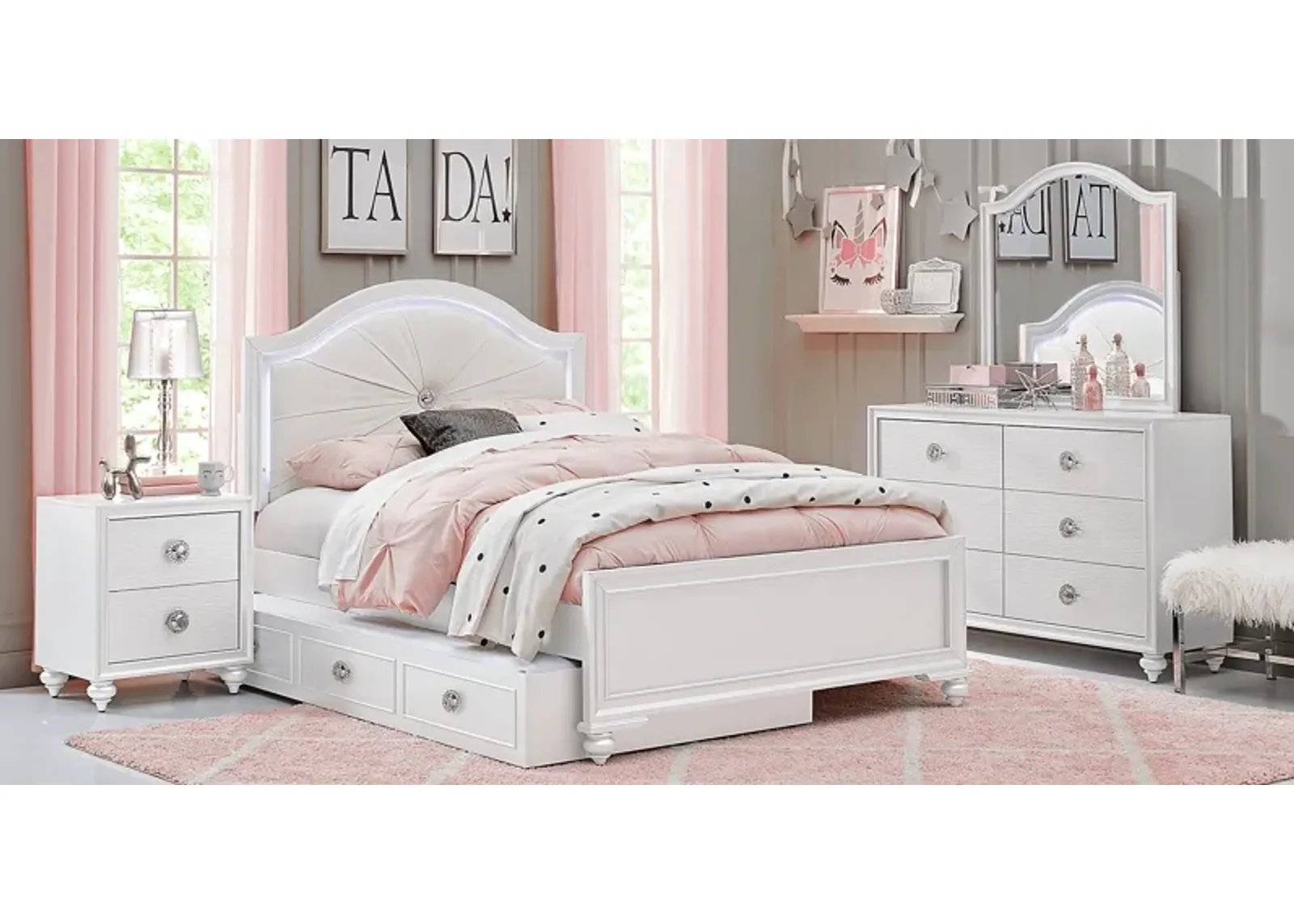 Kids Evangeline White 5 Pc Twin Lighted Upholstered Bedroom