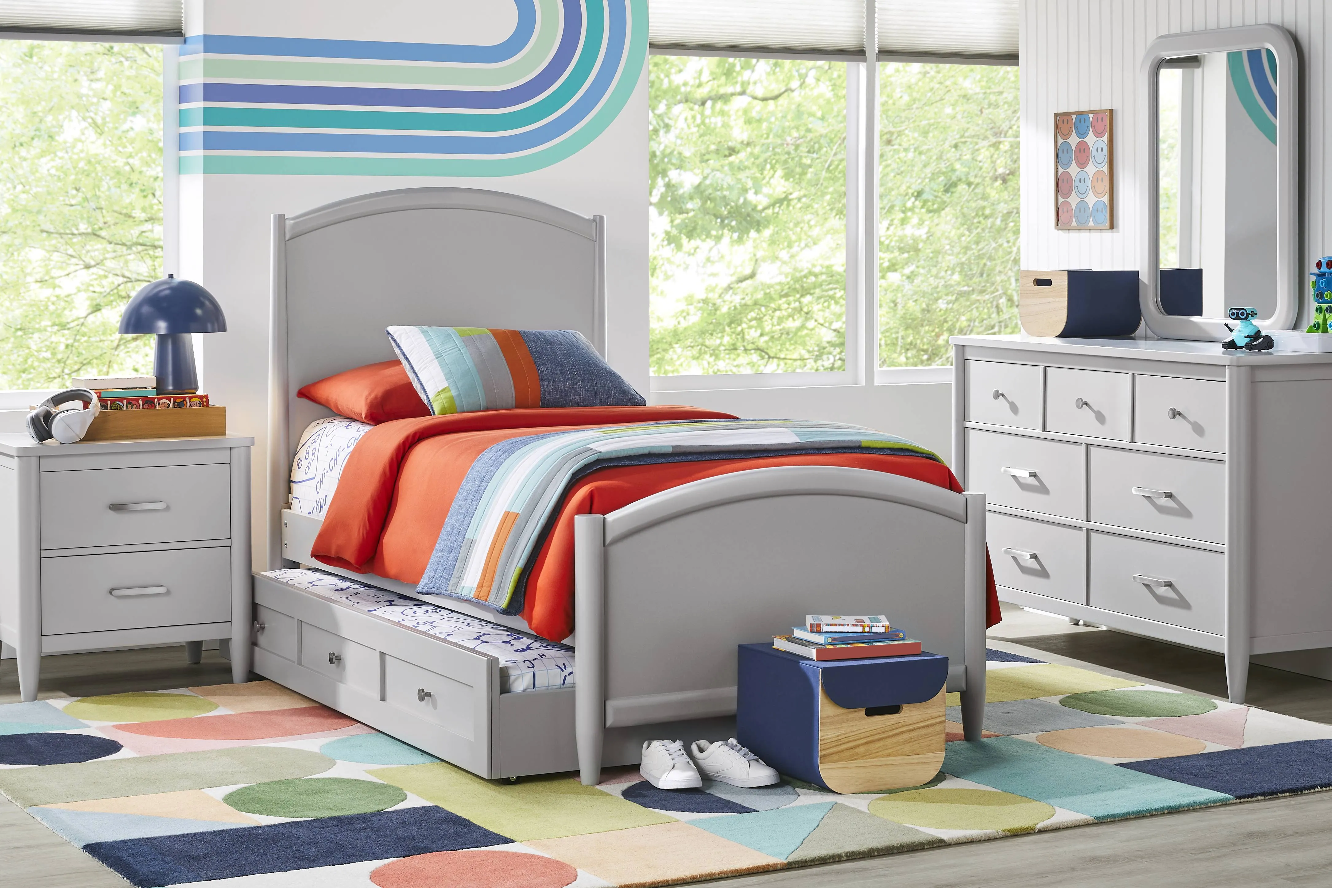 Kids Modern Colors Light Gray Twin XL Panel Bedroom
