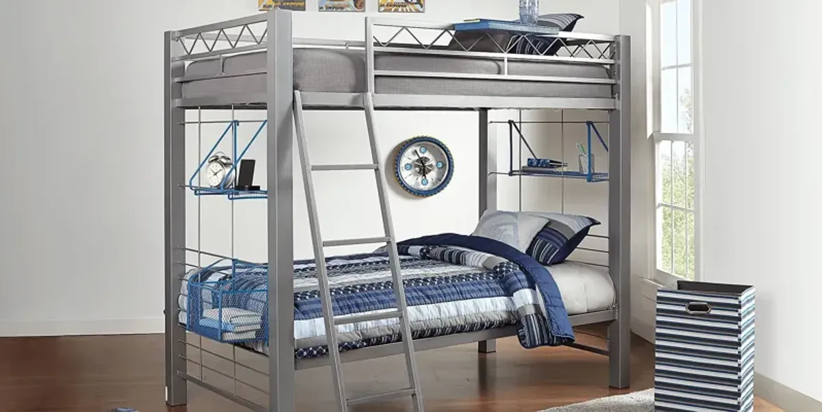 Build-a-Bunk Gray Twin/Twin Bunk Bed with Blue Accessories