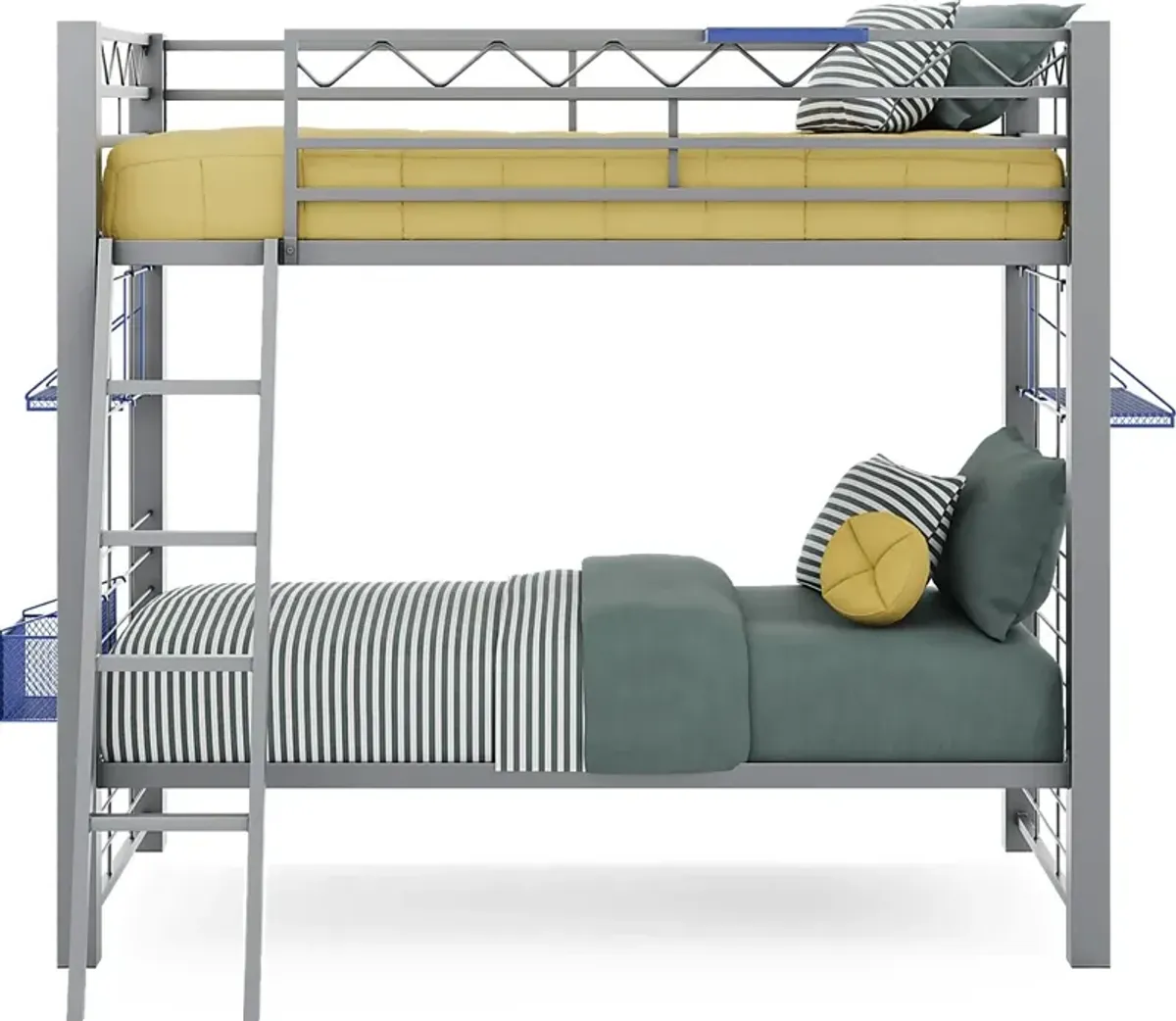 Build-a-Bunk Gray Twin/Twin Bunk Bed with Blue Accessories