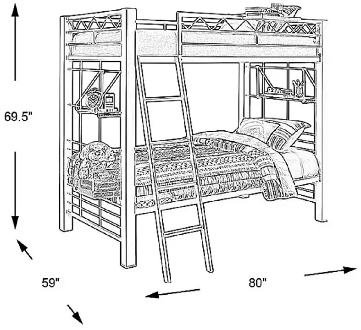 Build-a-Bunk Gray Twin/Twin Bunk Bed with Blue Accessories