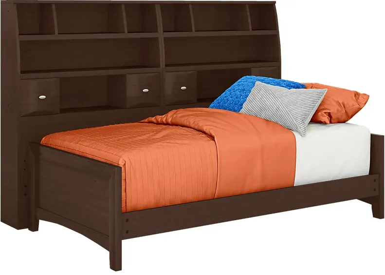 Kids Ivy League 2.0 Walnut 5 Pc Twin Bookcase Wall Bed