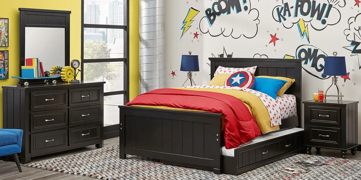 Kids Cottage Colors Black 3 Pc Full Panel Bed