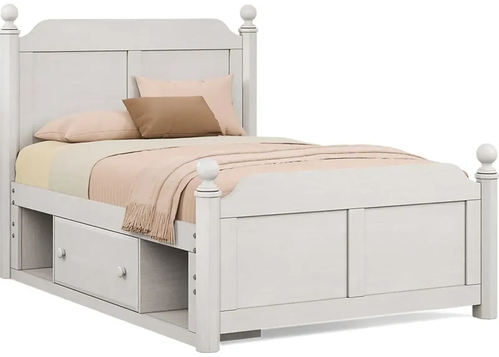 Kids South Bend Washed White 3 Pc Full Poster Bed with Storage Side Rail