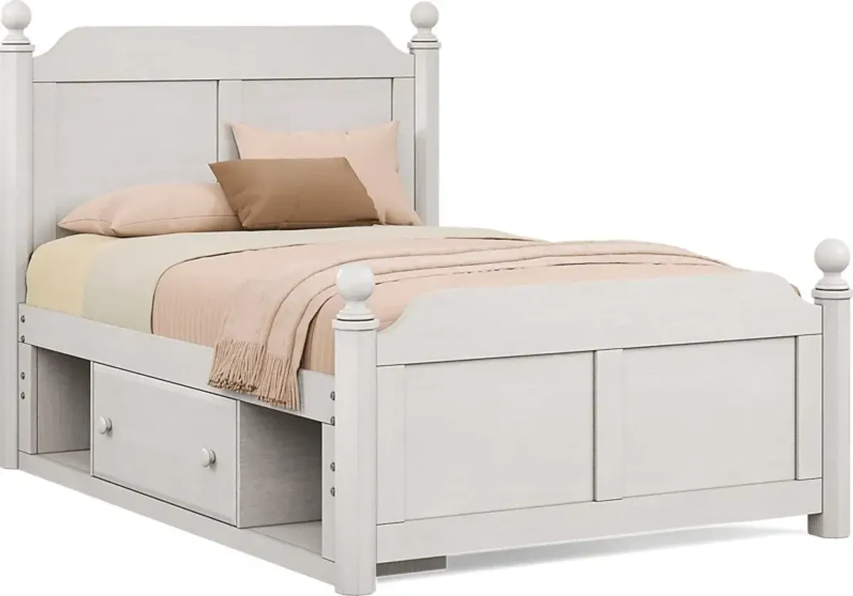 Kids South Bend Washed White 3 Pc Full Poster Bed with Storage Side Rail