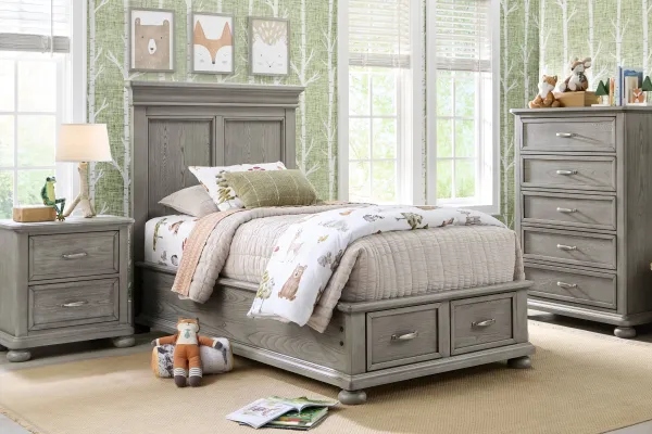 Kids Woodland Adventures Classic Gray Twin Storage Bedroom
