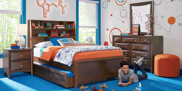 Kids Ivy League 2.0 Walnut Twin Bookcase Bedroom