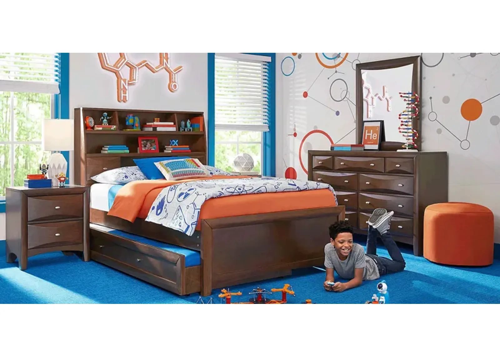 Kids Ivy League 2.0 Walnut 5 Pc Twin Bookcase Bedroom