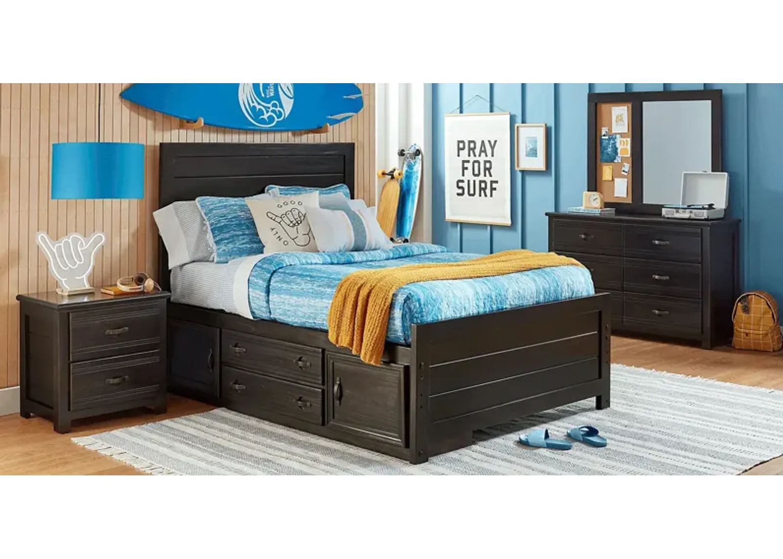 Kids Creekside 2.0 Charcoal 5 Pc Full Panel Bedroom with 2 Storage Side Rails