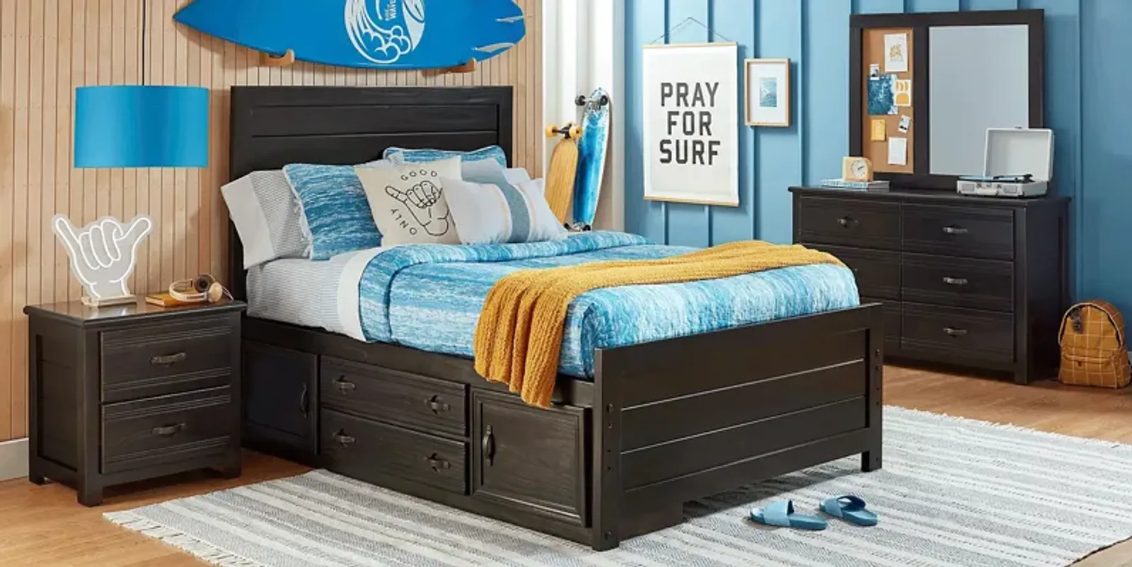 Kids Creekside 2.0 Charcoal 5 Pc Full Panel Bedroom with 2 Storage Side Rails