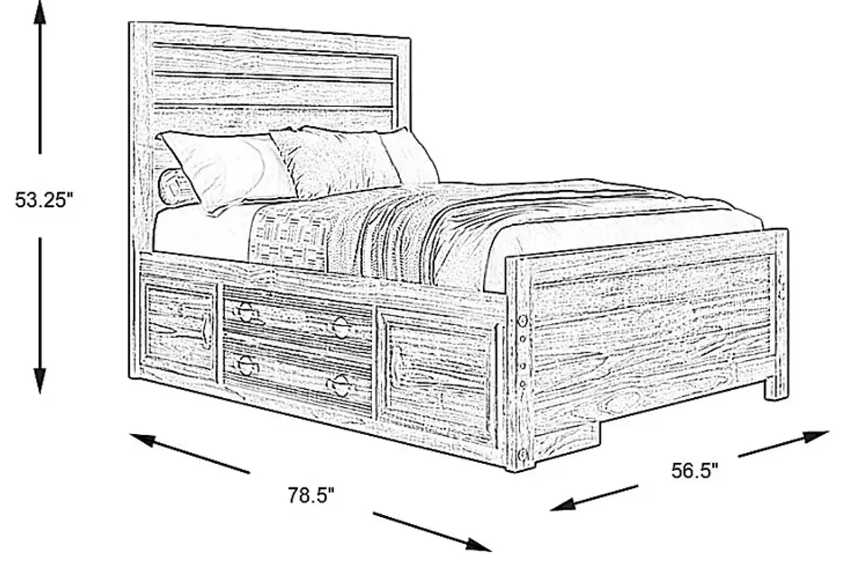 Kids Creekside 2.0 Chestnut 3 Pc Full Panel Bed with Storage Side Rail