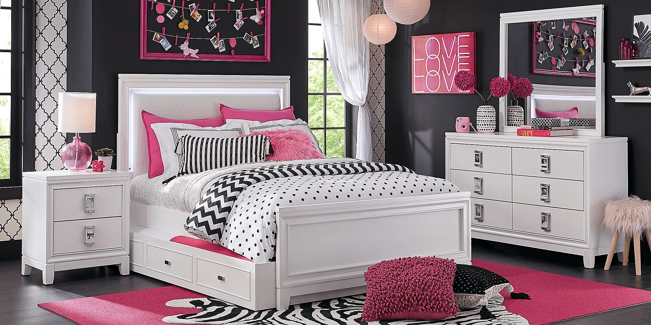Kids Juno White 5 Pc Full Lighted Upholstered Bedroom