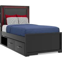 Kids Carbon Optix Black 4 Pc Twin Storage Bed with LED Lights