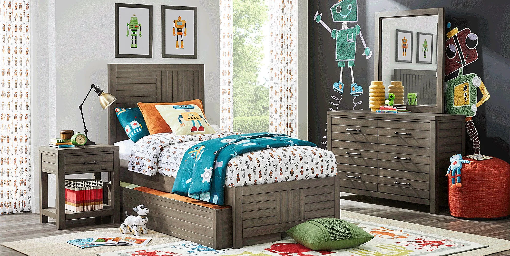 Kids Morgan Mills Mineral Twin Panel Bed with Twin Storage Trundle