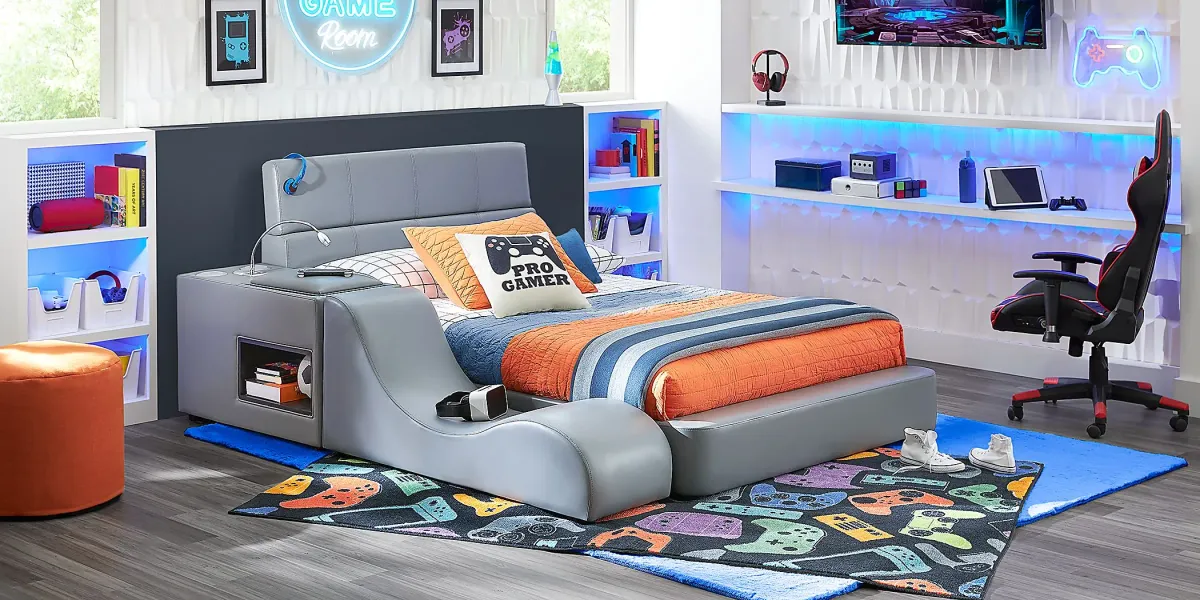 Kids ReGen&trade; Recharged Gray Twin Bed with Nightstand and Lounger