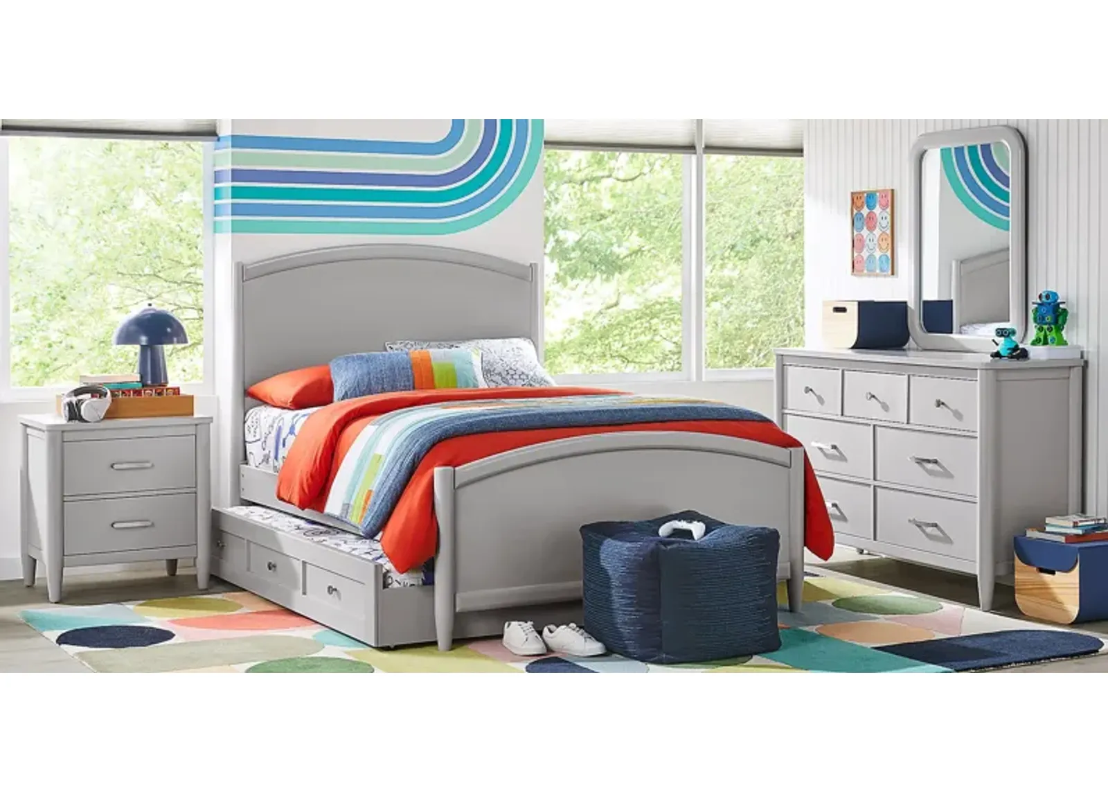 Kids Modern Colors Light Gray 5 Pc Full Panel Bedroom