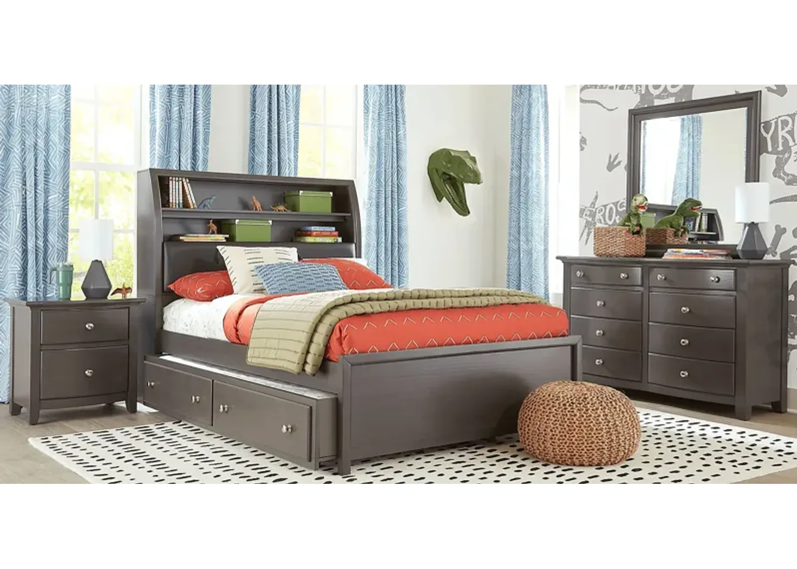 Kids Santa Cruz Gray 5 Pc Full Bookcase Bedroom