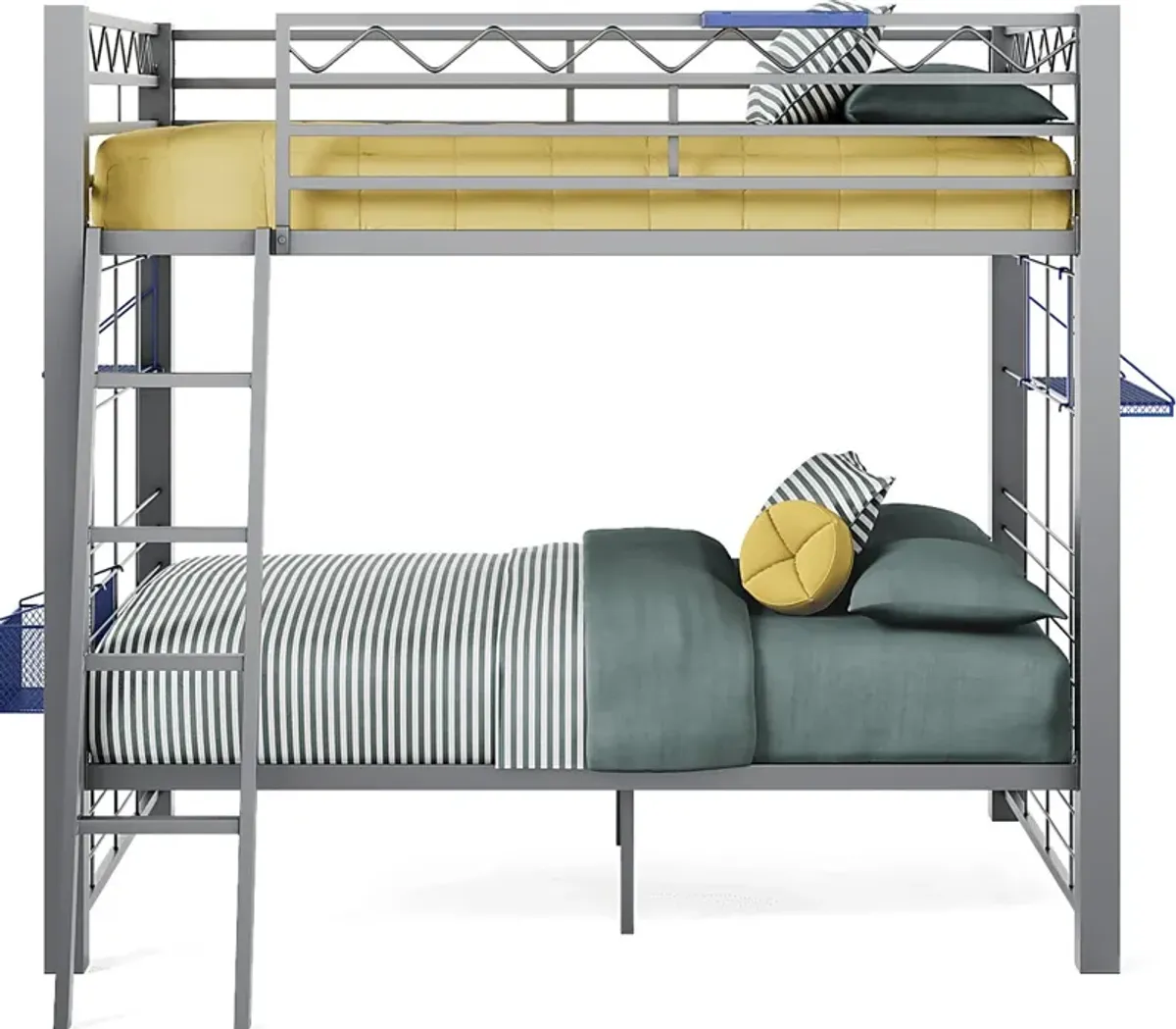 Build-a-Bunk Gray Full/Full Bunk Bed with Blue Accessories