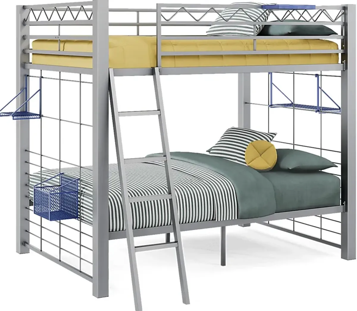 Build-a-Bunk Gray Full/Full Bunk Bed with Blue Accessories