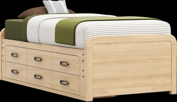 Kids Hidden Hills Light Oak Twin Low Profile Bed with Storage Side Rail