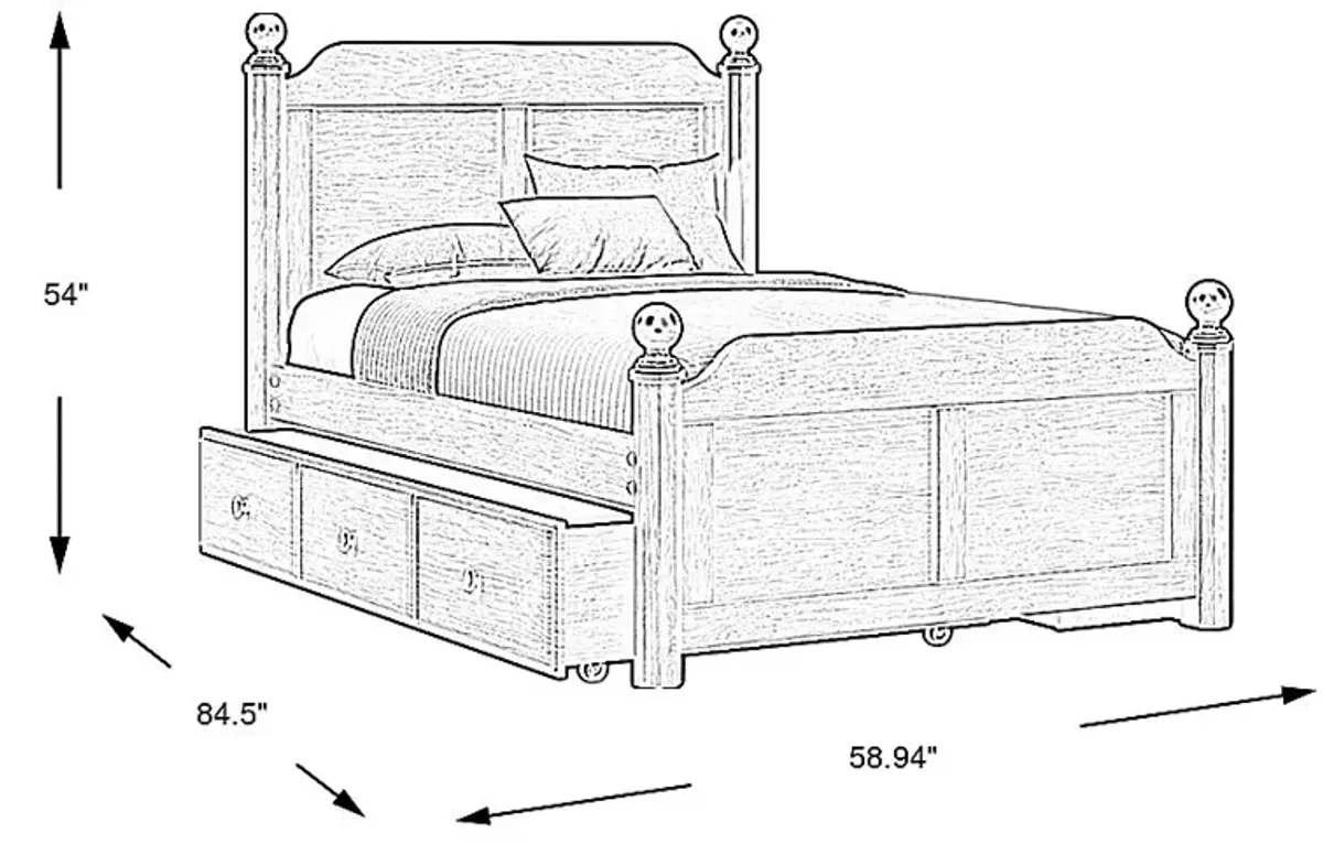 Kids South Bend Brown Cherry 4 Pc Full Poster Bed with Storage Side Rail and Twin Storage Trundle