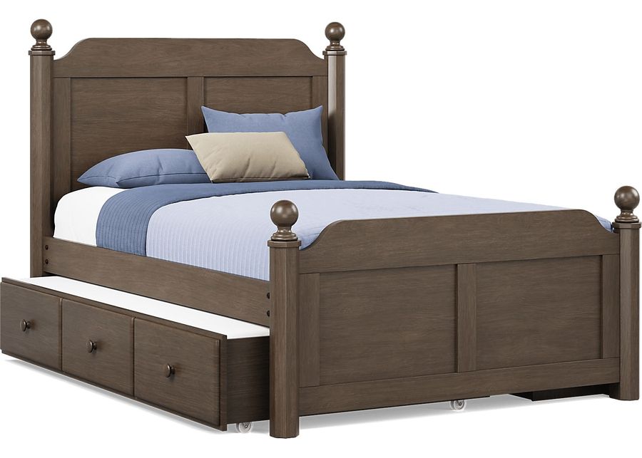 Kids South Bend Brown Cherry 4 Pc Full Poster Bed with Storage Side Rail and Twin Storage Trundle