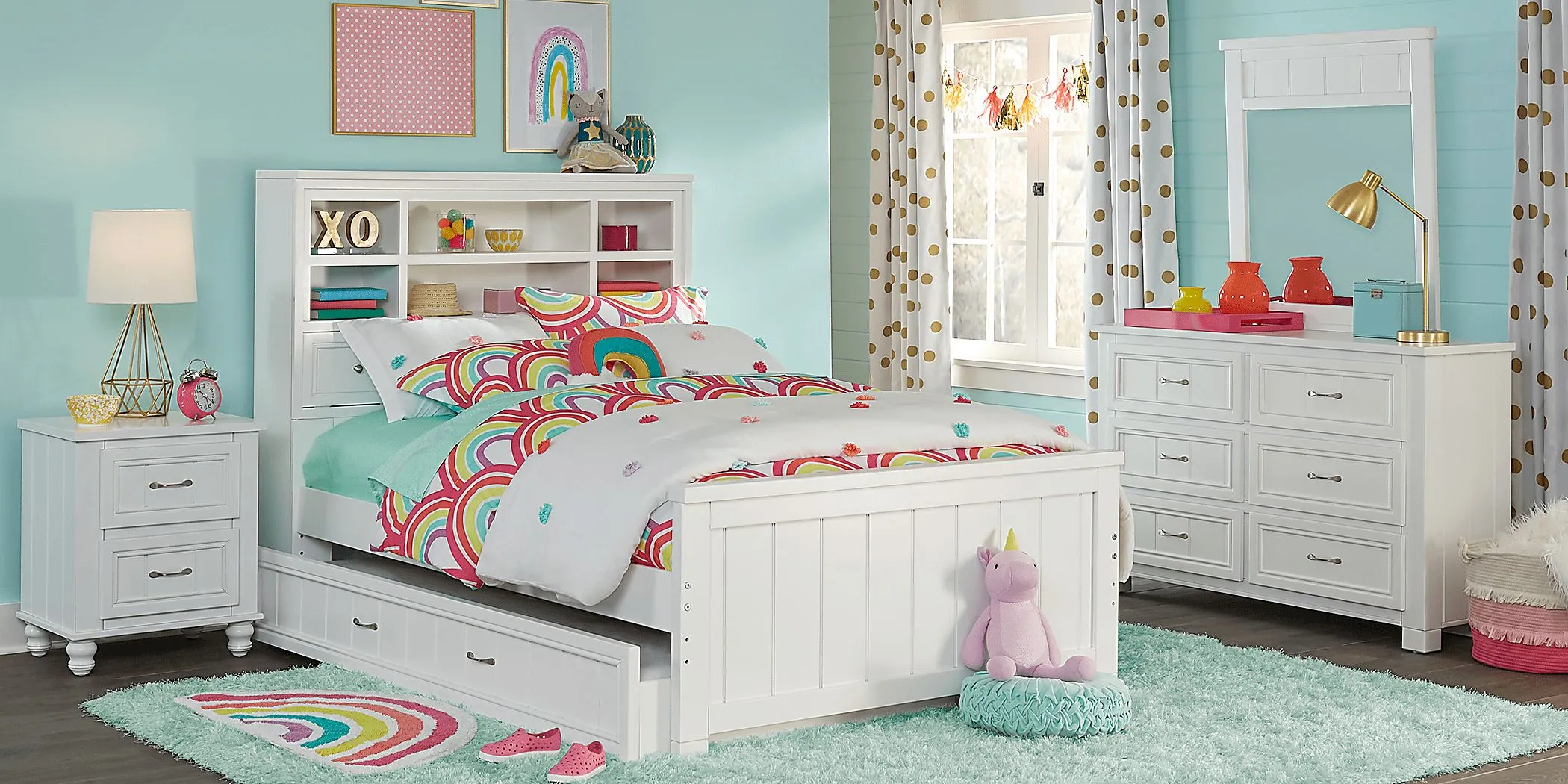 Kids Cottage Colors White 3 Pc Twin Bookcase Bed