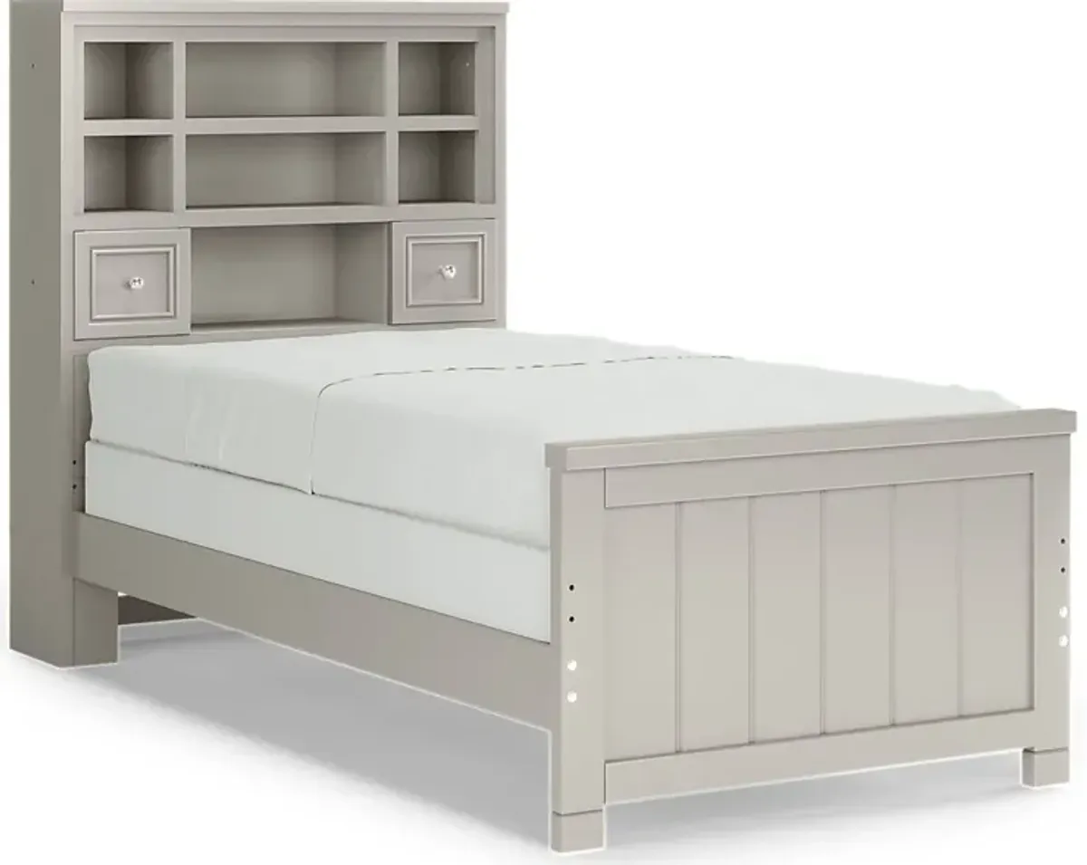 Kids Cottage Colors Gray 3 Pc Twin Bookcase Bed