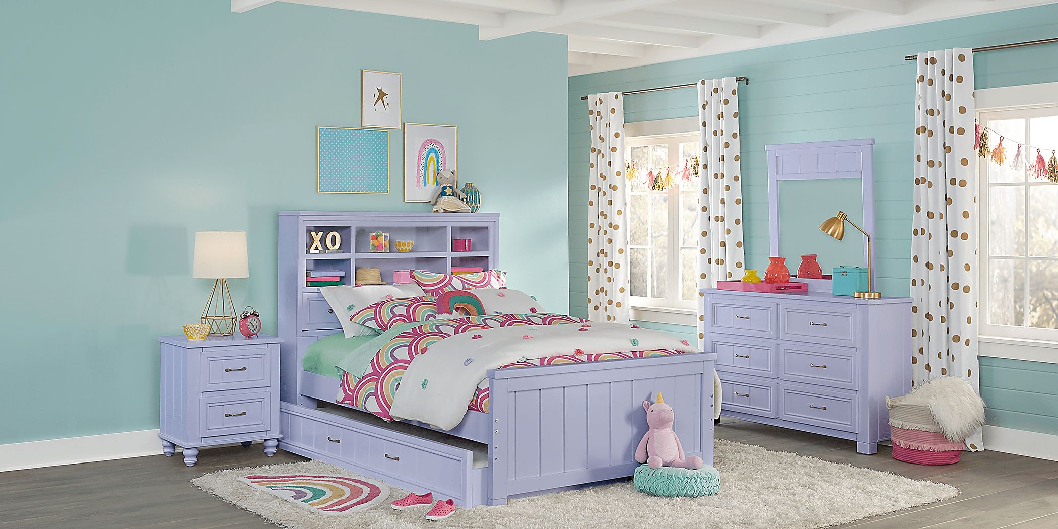 Kids Cottage Colors Lavender 3 Pc Twin Bookcase Bed