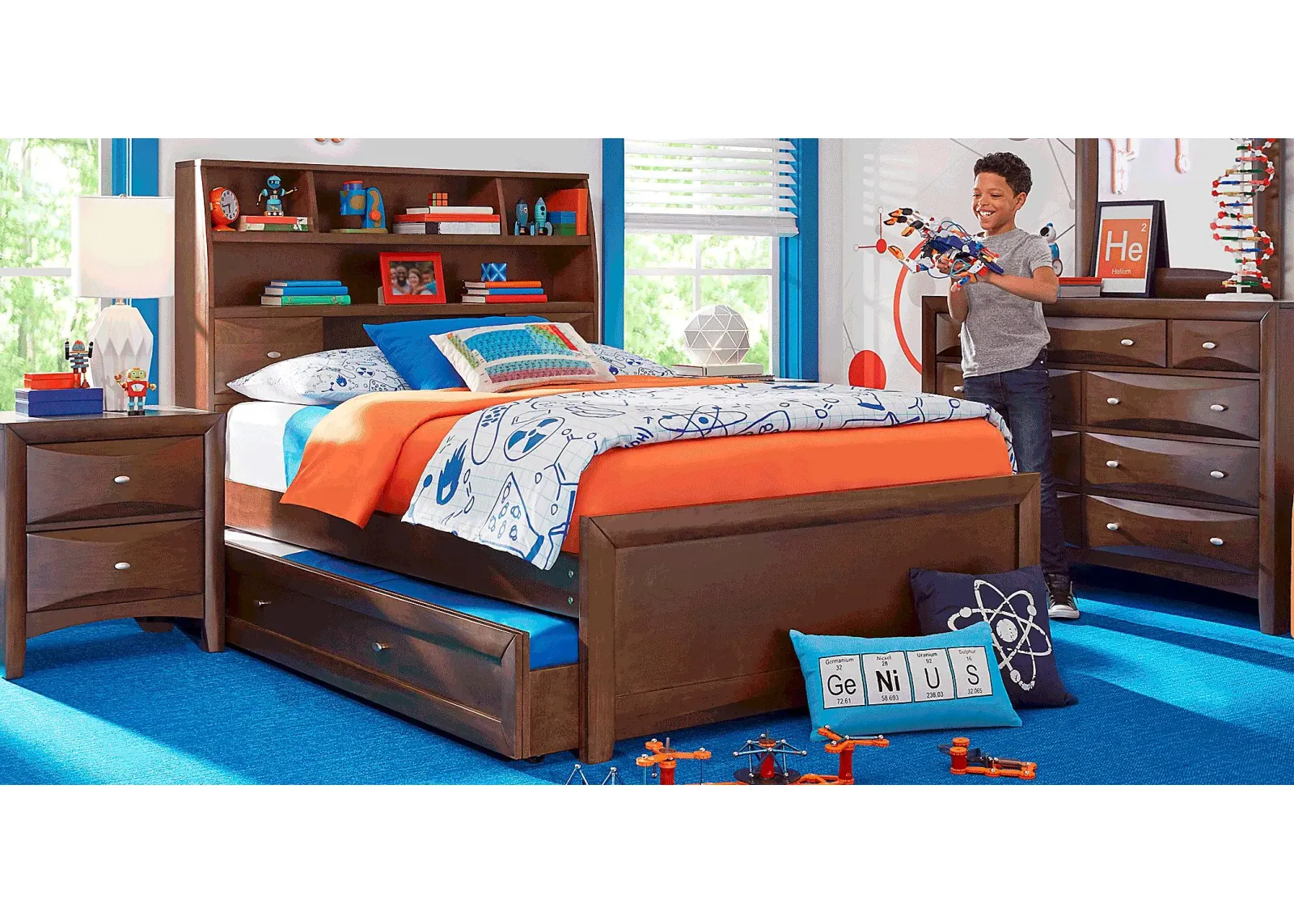 Kids Ivy League 2.0 Walnut 5 Pc Full Bookcase Bedroom