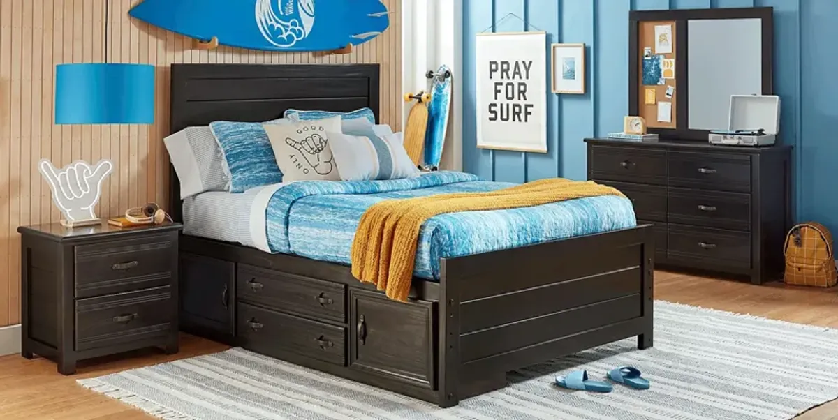 Kids Creekside 2.0 Charcoal 3 Pc Full Panel Bed with 2 Storage Side Rails