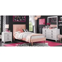 Kids Juno White 5 Pc Bedroom with Jaidyn Pink Twin Upholstered Bed