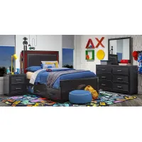 Kids Carbon Optix Black 5 Pc Full Bedroom with LED Lights