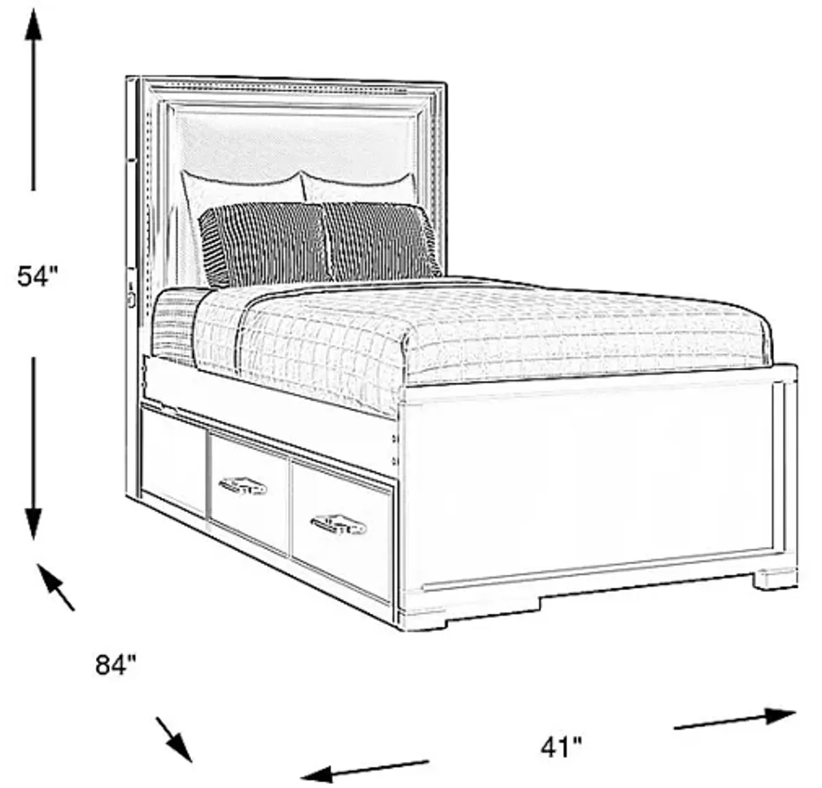 Kids Carbon Optix Black 5 Pc Twin Storage Bed with LED Lights