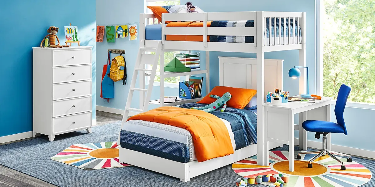 Kids Preston Place White Twin/Twin Loft Bed with Desk & Bookshelf