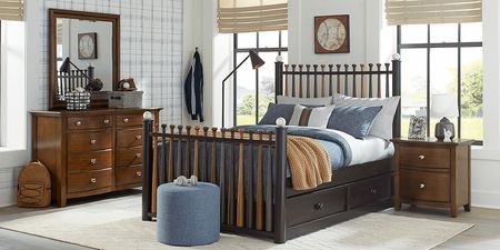 Kids Santa Cruz Brown Cherry 5 Pc Bedroom with Batter Up Stained Twin Baseball Bat Bed