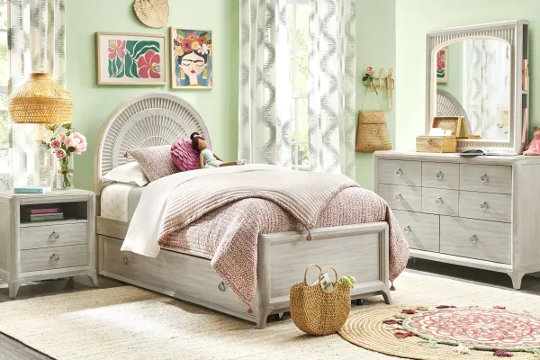 Kids Vivien Wirebrush Gray Twin Panel Bedroom