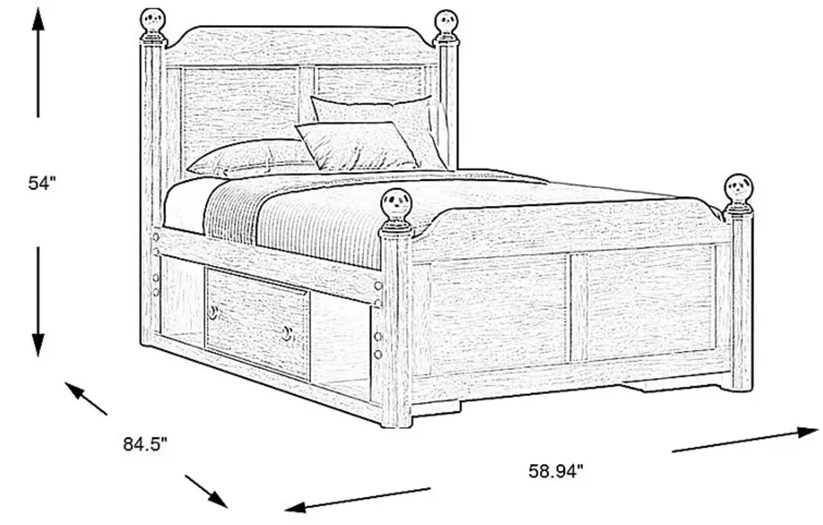 Kids South Bend Brown Cherry 3 Pc Full Poster Bed with 2 Storage Side Rails