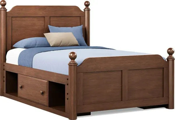Kids South Bend Brown Cherry Full Poster Bed with 2 Storage Side Rails