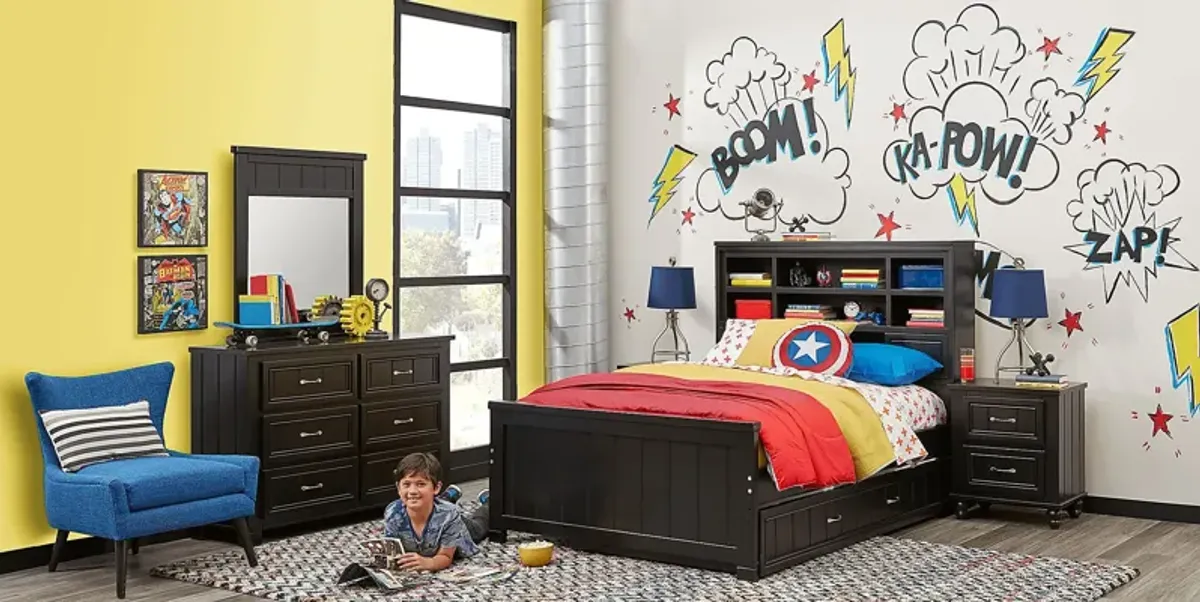 Kids Cottage Colors Black 3 Pc Full Bookcase Bed