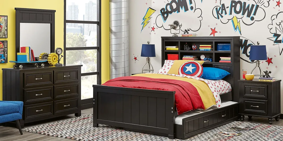 Kids Cottage Colors Black 3 Pc Full Bookcase Bed