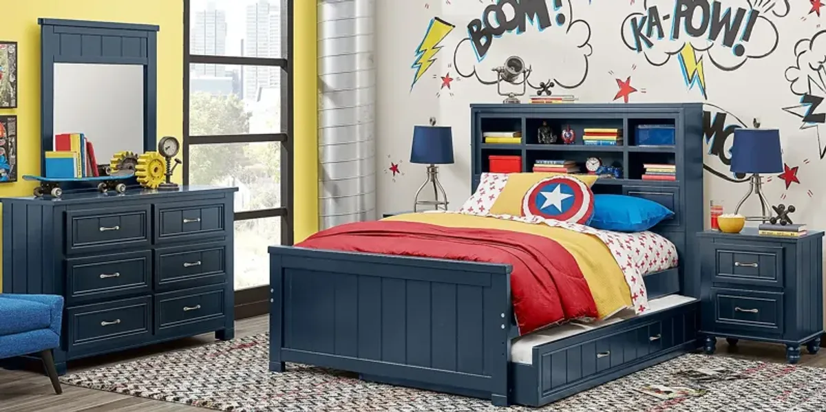 Kids Cottage Colors Navy 3 Pc Full Bookcase Bed